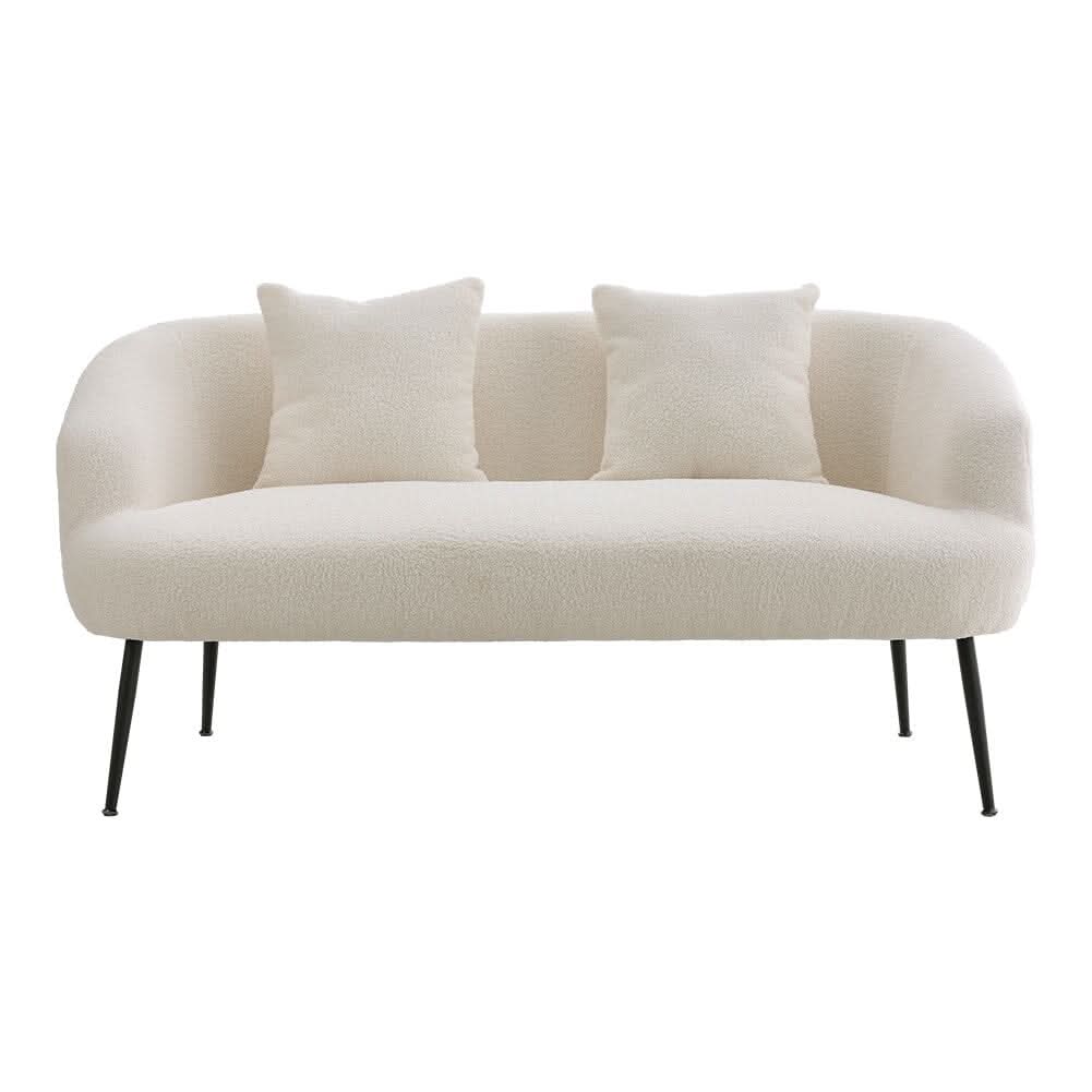 2 Seater Sofa White Teddy Fabric Loveseat with Metal Legs