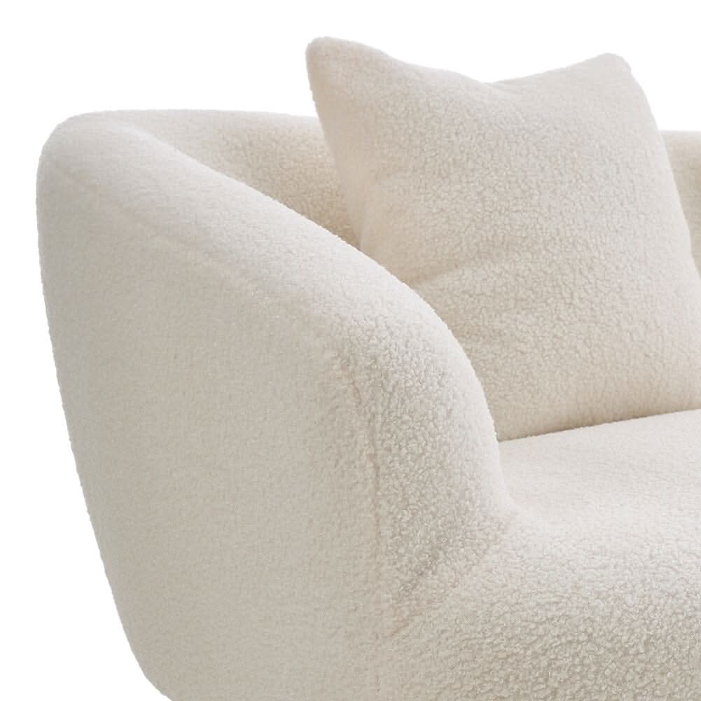 2 Seater Sofa White Teddy Fabric Loveseat with Metal Legs