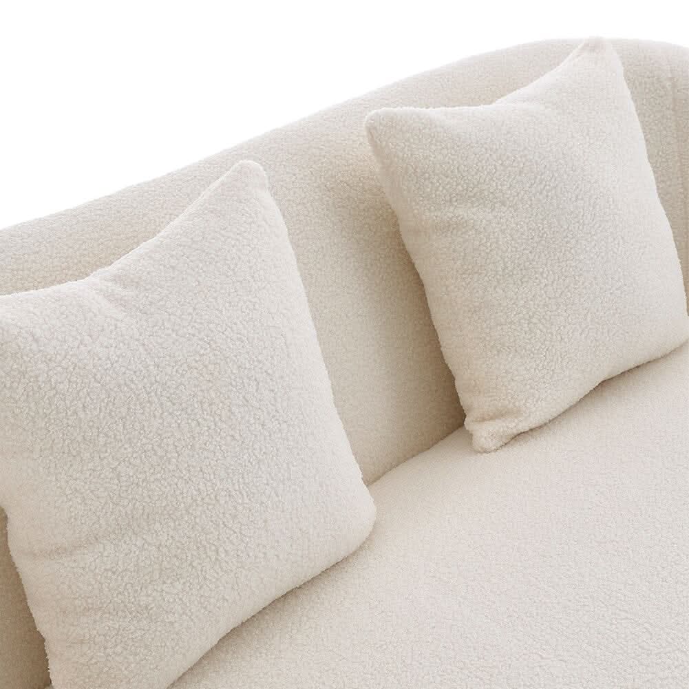 2 Seater Sofa White Teddy Fabric Loveseat with Metal Legs