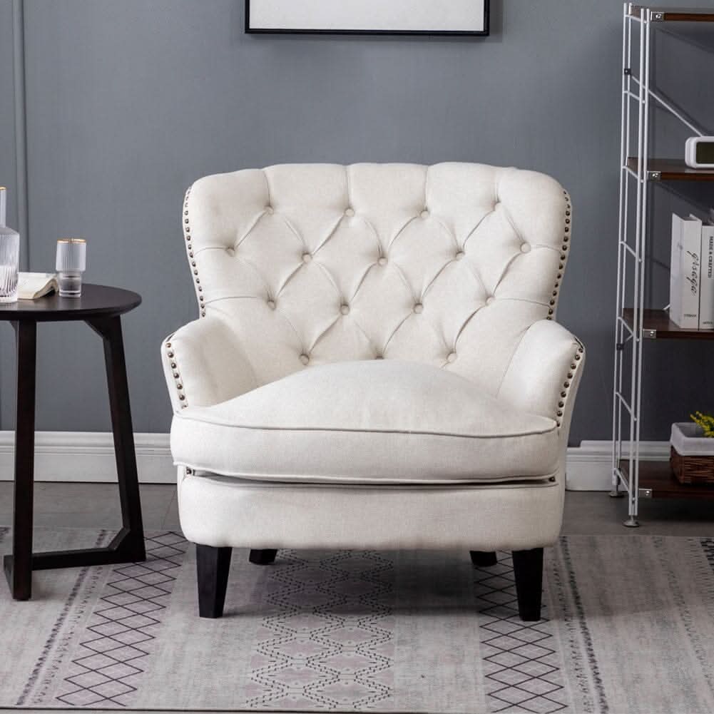 Modern Beige Club Chair Button Tufted Accent Chair
