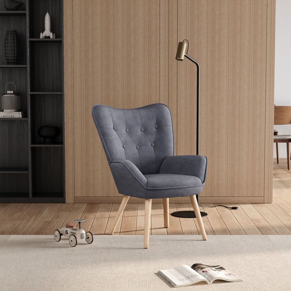 Linen Upholstered Accent Chair with Wood Legs