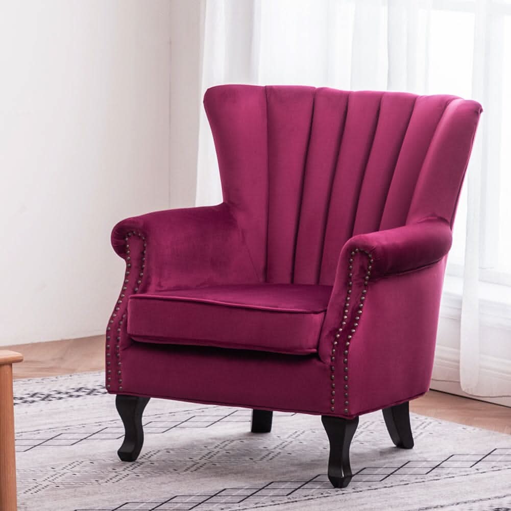 WineRed/Blue Velvet Wingback Chair Upholstered Armchair