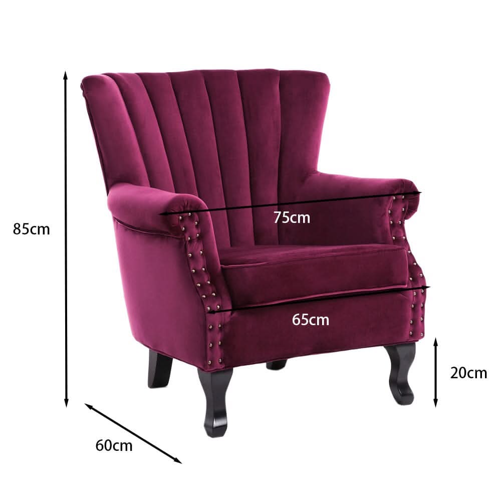 WineRed/Blue Velvet Wingback Chair Upholstered Armchair