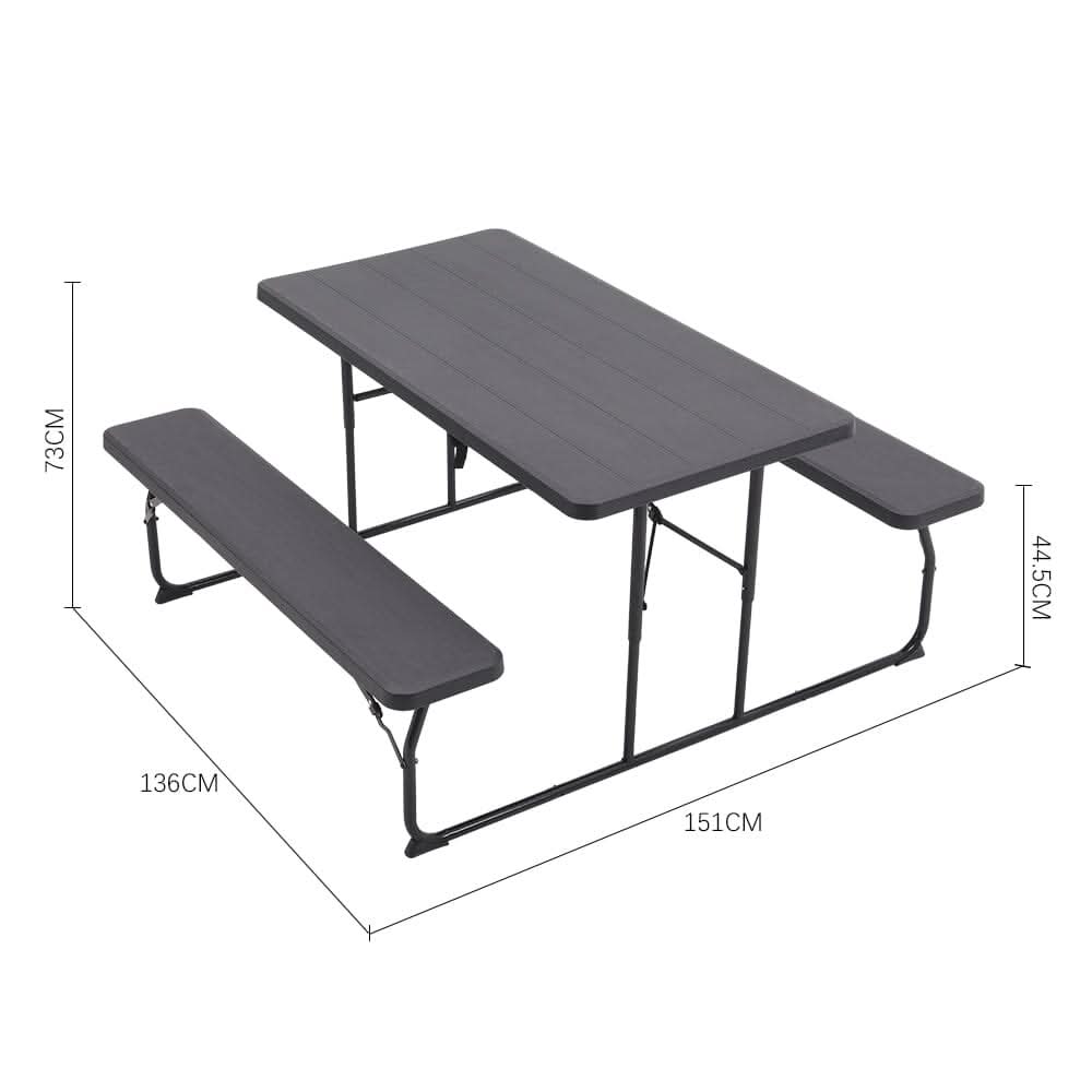 151cm W Foldable Picnic Table and Bench Set Black/White