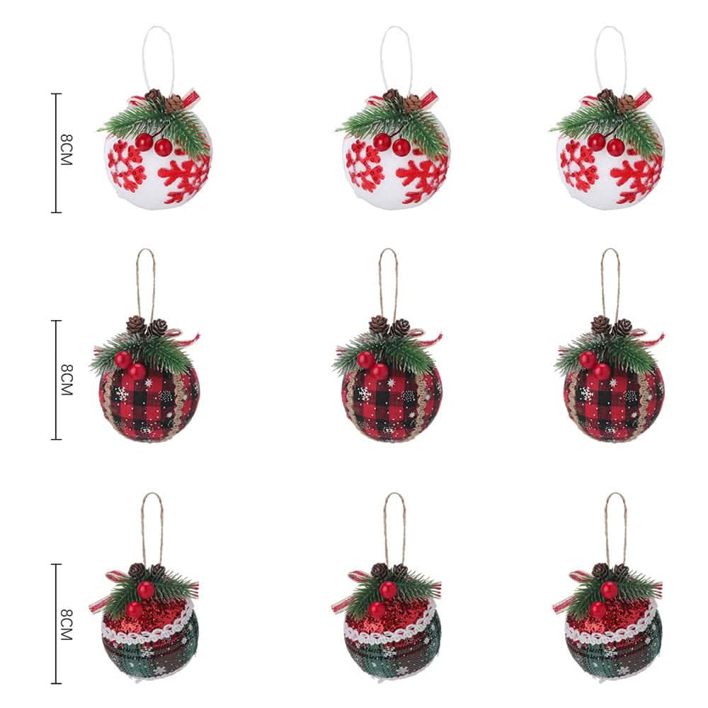 Plaid Fabric Ball Christmas Decoration 8cm