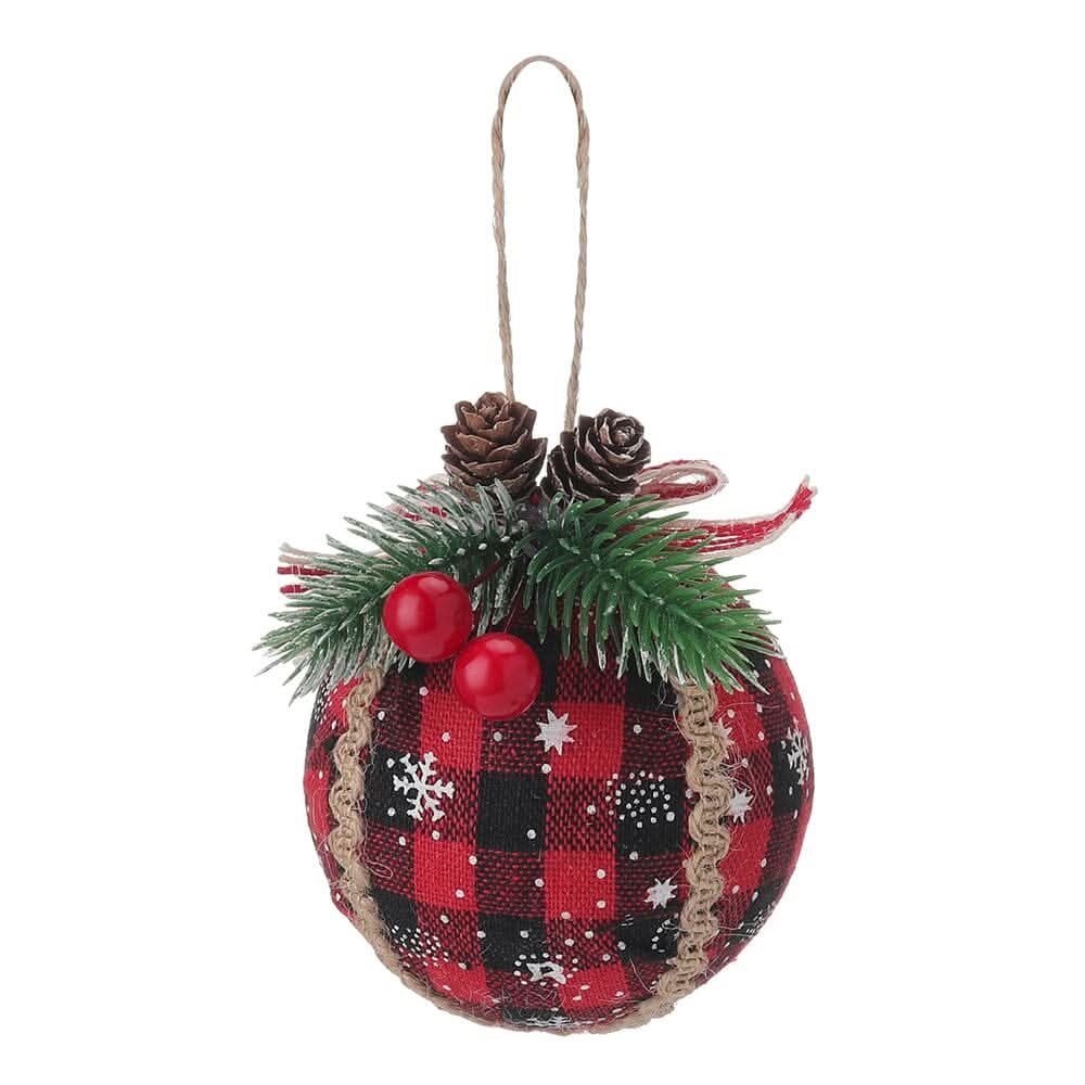 Plaid Fabric Ball Christmas Decoration 8cm