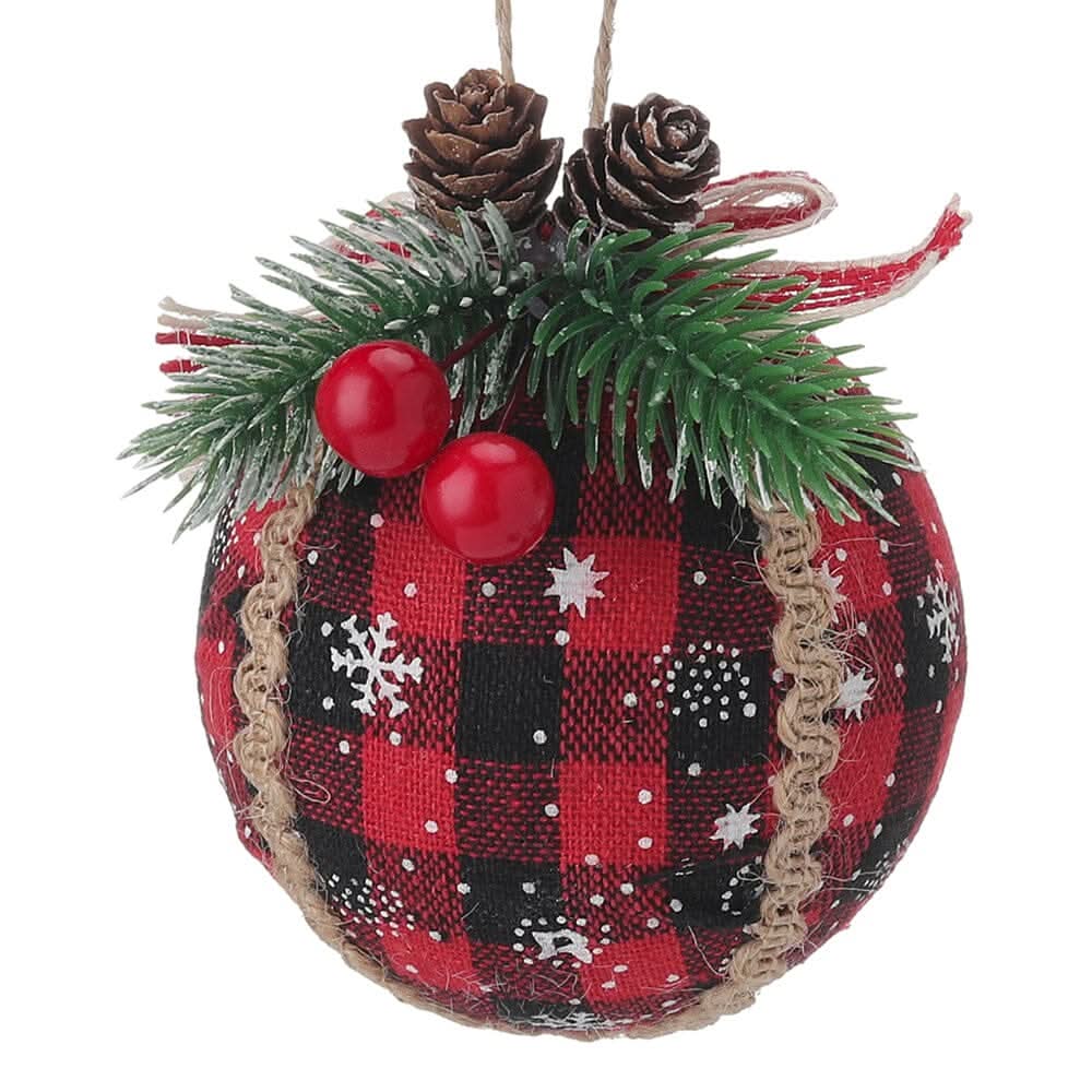 Plaid Fabric Ball Christmas Decoration 8cm