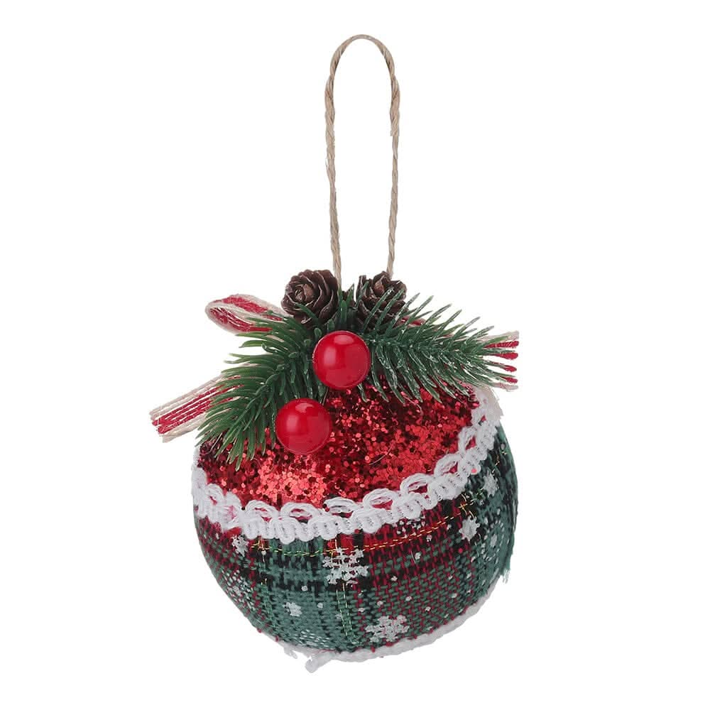 Plaid Fabric Ball Christmas Decoration 8cm