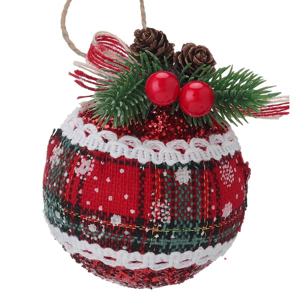 Plaid Fabric Ball Christmas Decoration 8cm