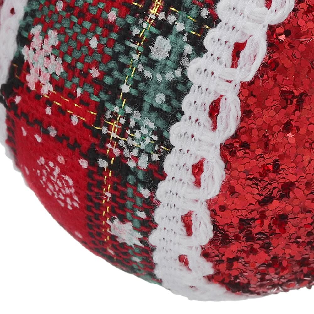 Plaid Fabric Ball Christmas Decoration 8cm