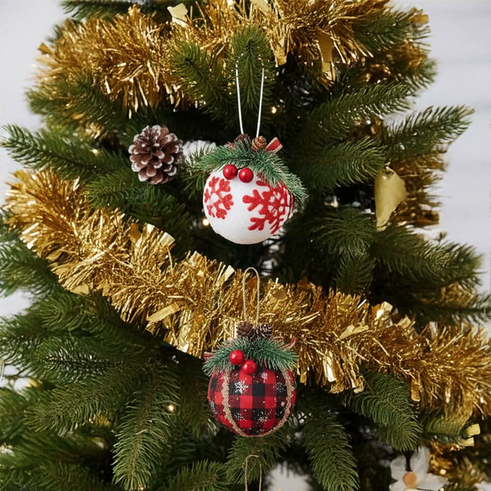 Plaid Fabric Ball Christmas Decoration 8cm