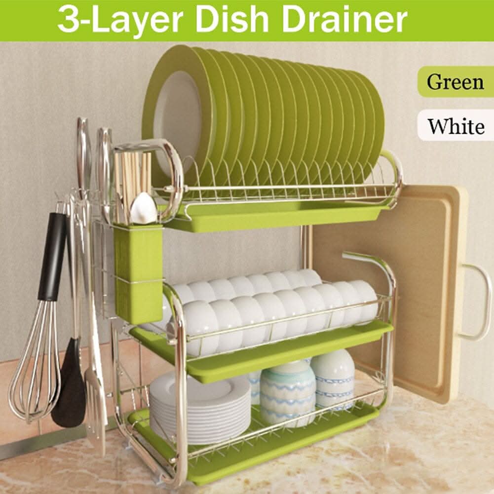 3-Tier Dish Drainer Storage Stand Bowl Plate Dryer Tray