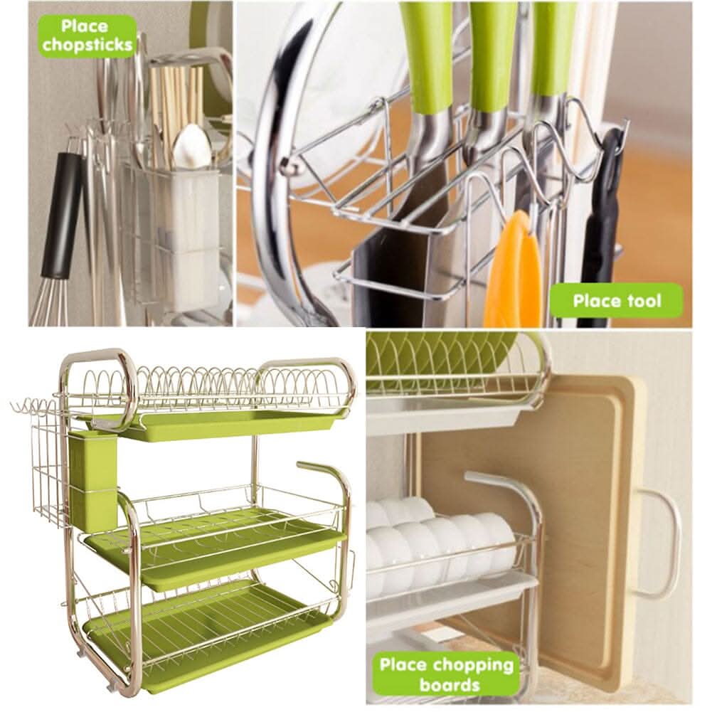 3-Tier Dish Drainer Storage Stand Bowl Plate Dryer Tray