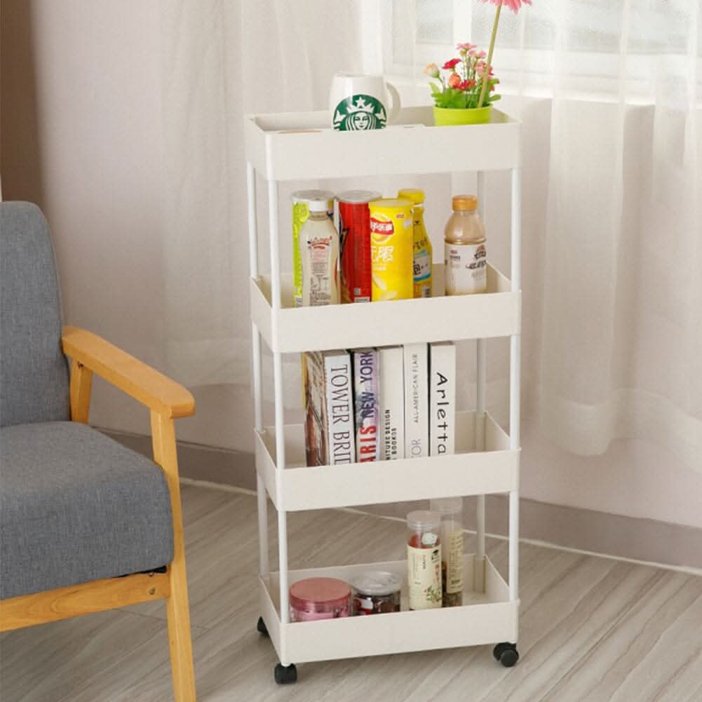 White 4-Tier Slim Rolling Storage Cart with Wheels
