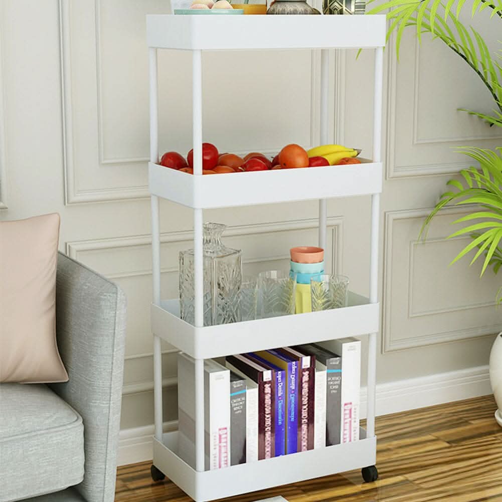 White 4-Tier Slim Rolling Storage Cart with Wheels