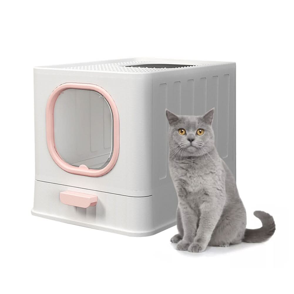 Enclosed Folding Cat Litter Box Toilet with Scoop
