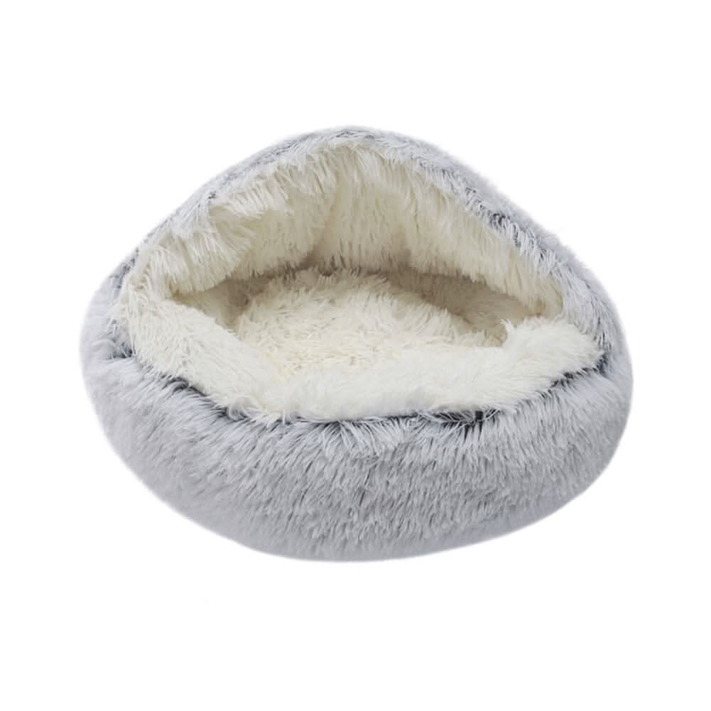 50cm Plush Winter Cat Bed in Gray - Cozy Semi-Enclosed Design