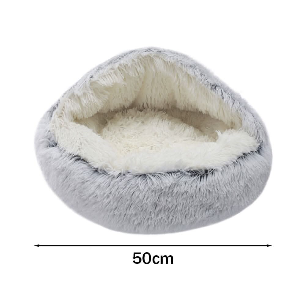 50cm Plush Winter Cat Bed in Gray - Cozy Semi-Enclosed Design