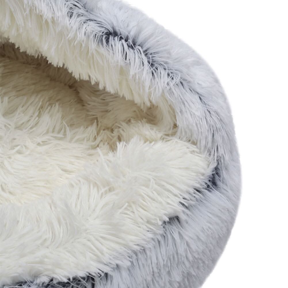 50cm Plush Winter Cat Bed in Gray - Cozy Semi-Enclosed Design
