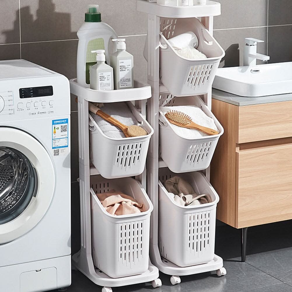 Ivory White 3-Tier Slim Rolling Laundry Hamper And Storage Cart