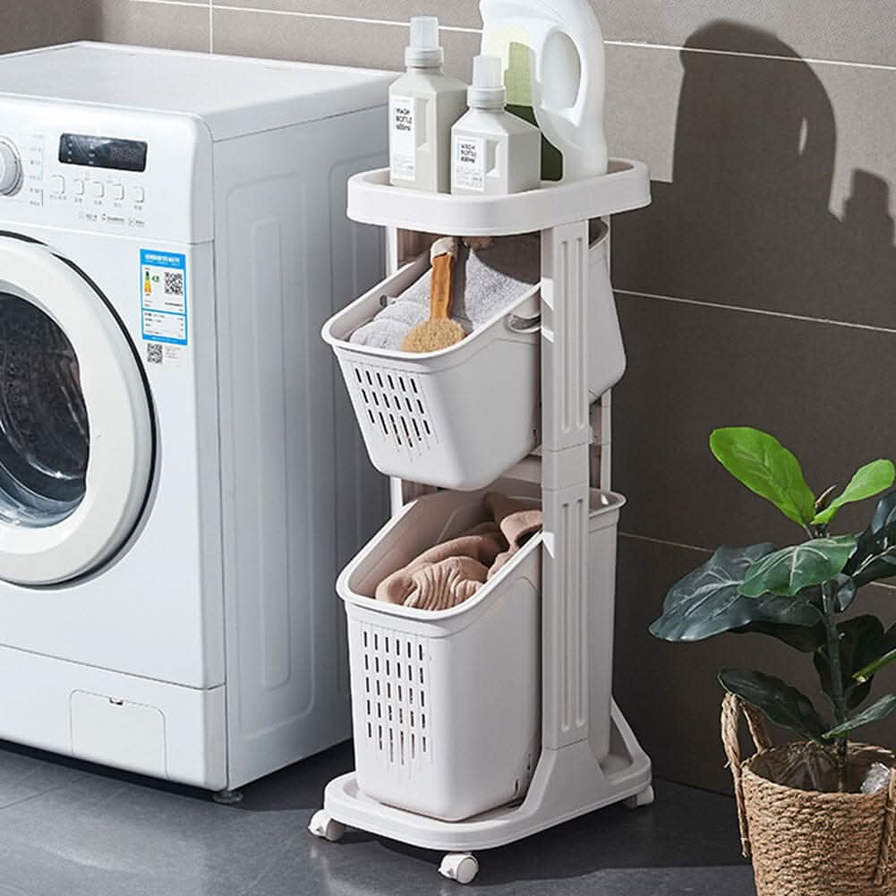 Ivory White 3-Tier Slim Rolling Laundry Hamper And Storage Cart