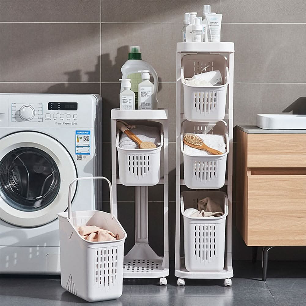 Ivory White 3-Tier Slim Rolling Laundry Hamper And Storage Cart