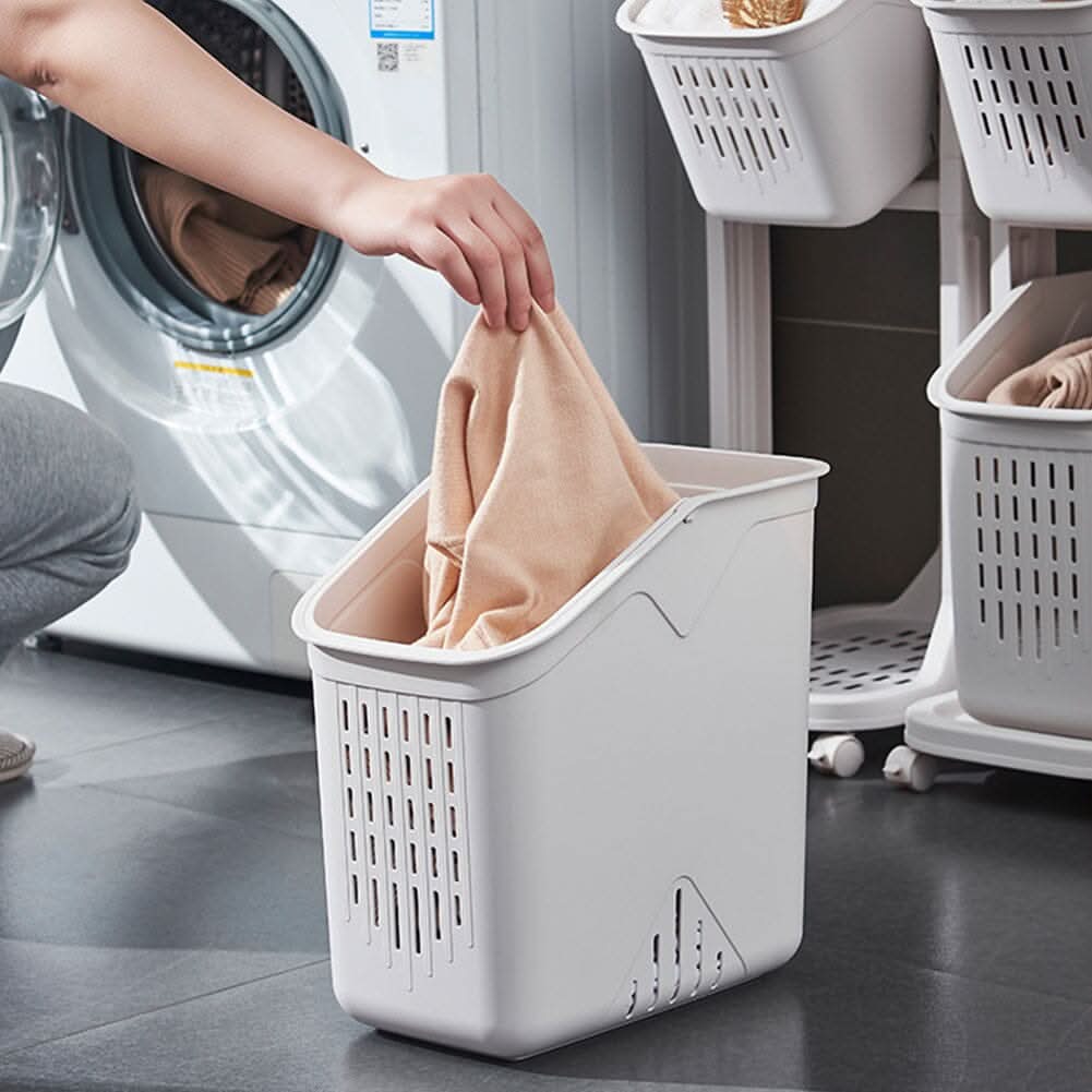 Ivory White 3-Tier Slim Rolling Laundry Hamper And Storage Cart