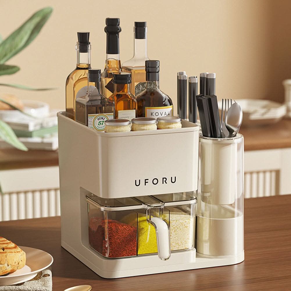Cream White Kitchen Organizer Set Utensil Condiment Knife Storage