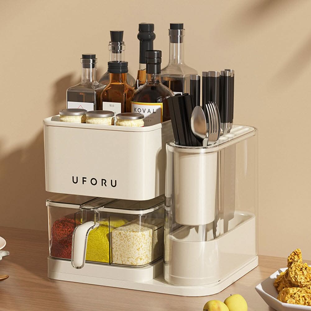 Cream White Kitchen Organizer Set Utensil Condiment Knife Storage