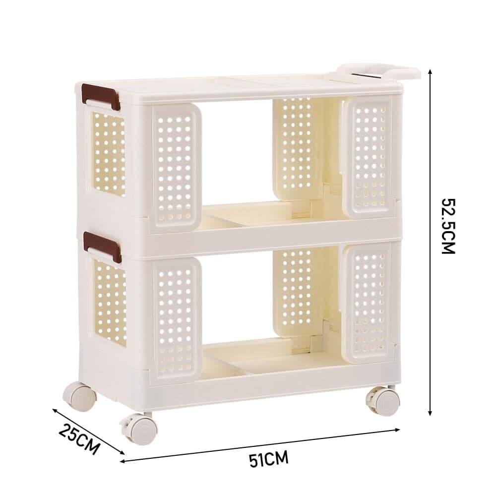 Cream White 2-Tier PP Rolling Storage Cart