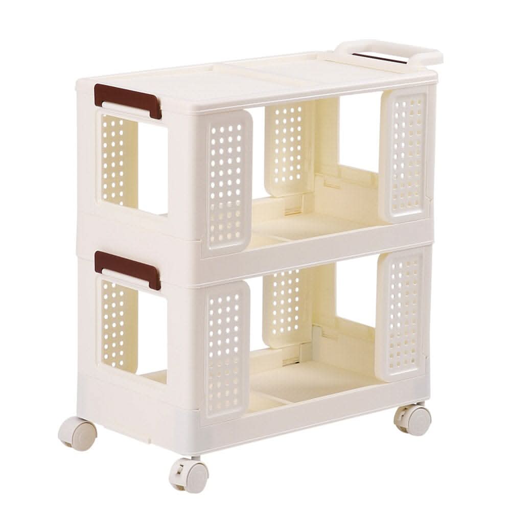 Cream White 2-Tier PP Rolling Storage Cart
