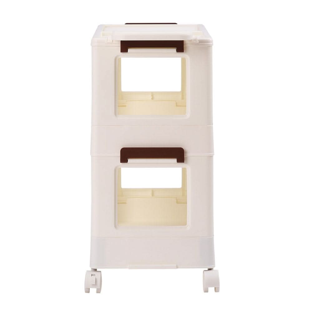Cream White 2-Tier PP Rolling Storage Cart