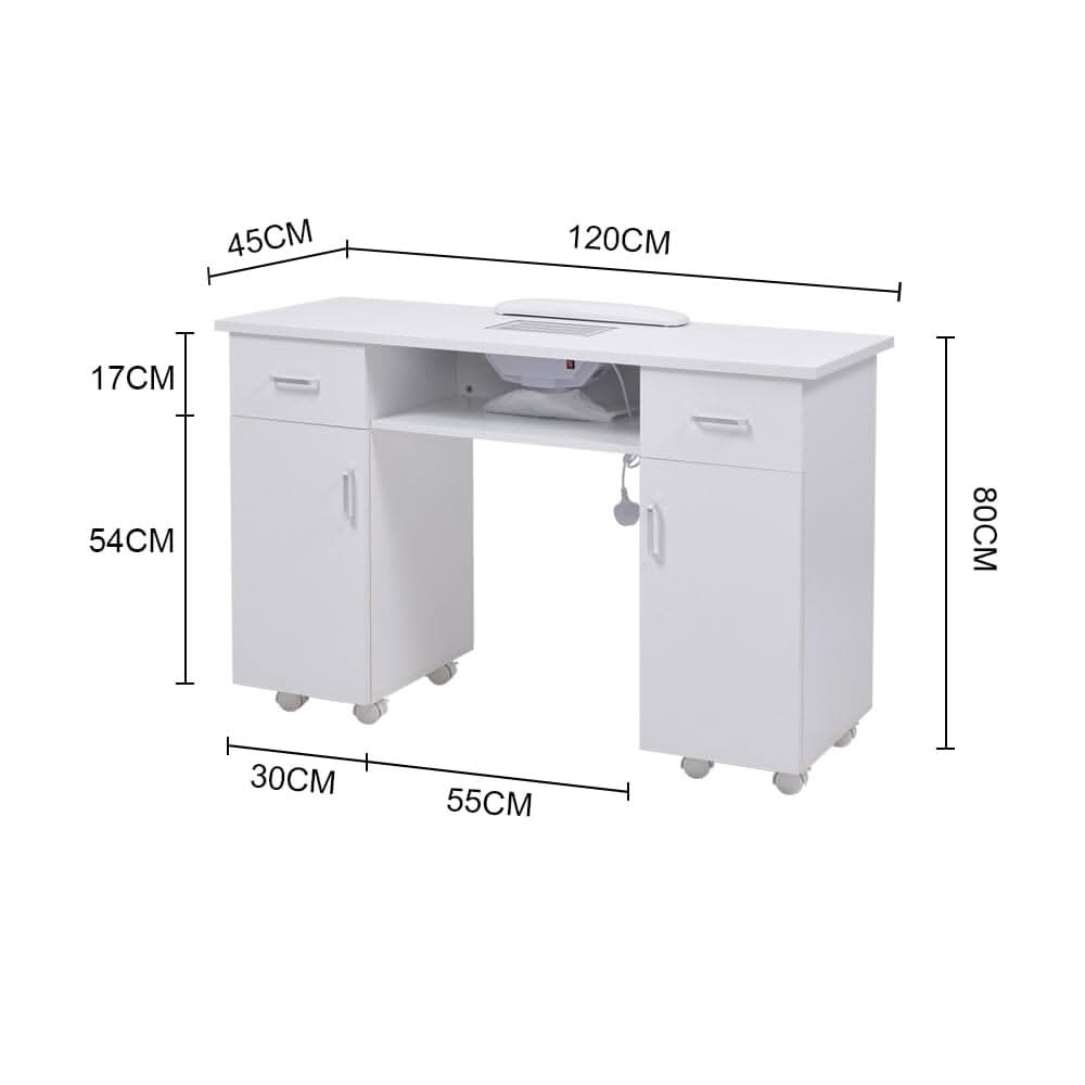120cm Wide Wheeled Manicure Table with Electric Dust Extractor