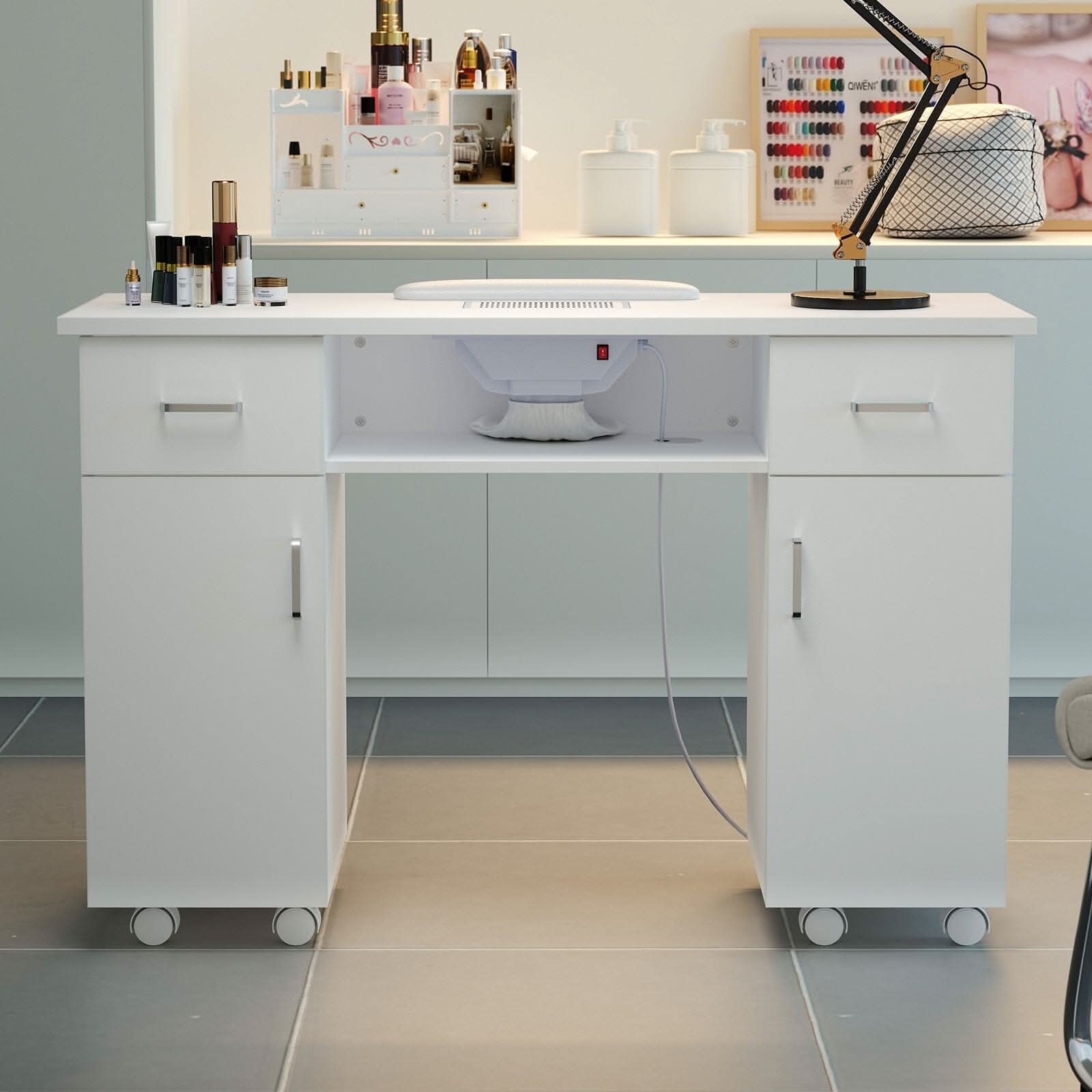 120cm Wide Wheeled Manicure Table with Electric Dust Extractor
