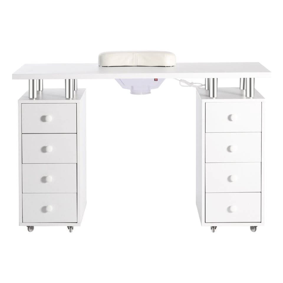 4ft Wide White Movable Manicure Table Nail Station with Dust Collector