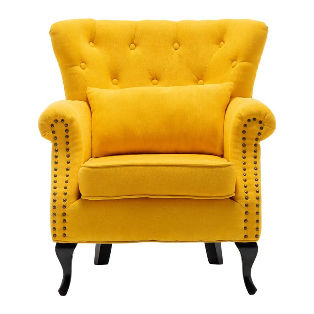 Linen Upholstery Wingback Chair With Cushion