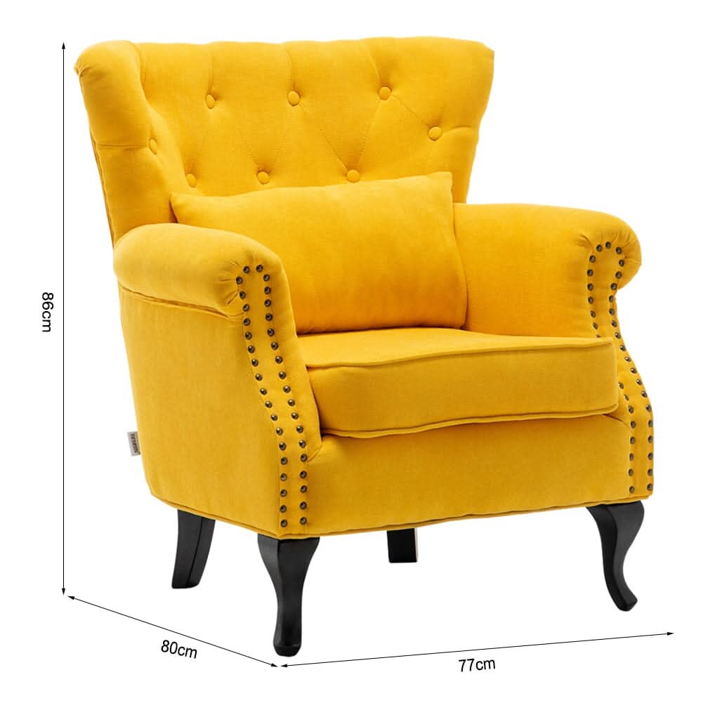 Linen Upholstery Wingback Chair With Cushion