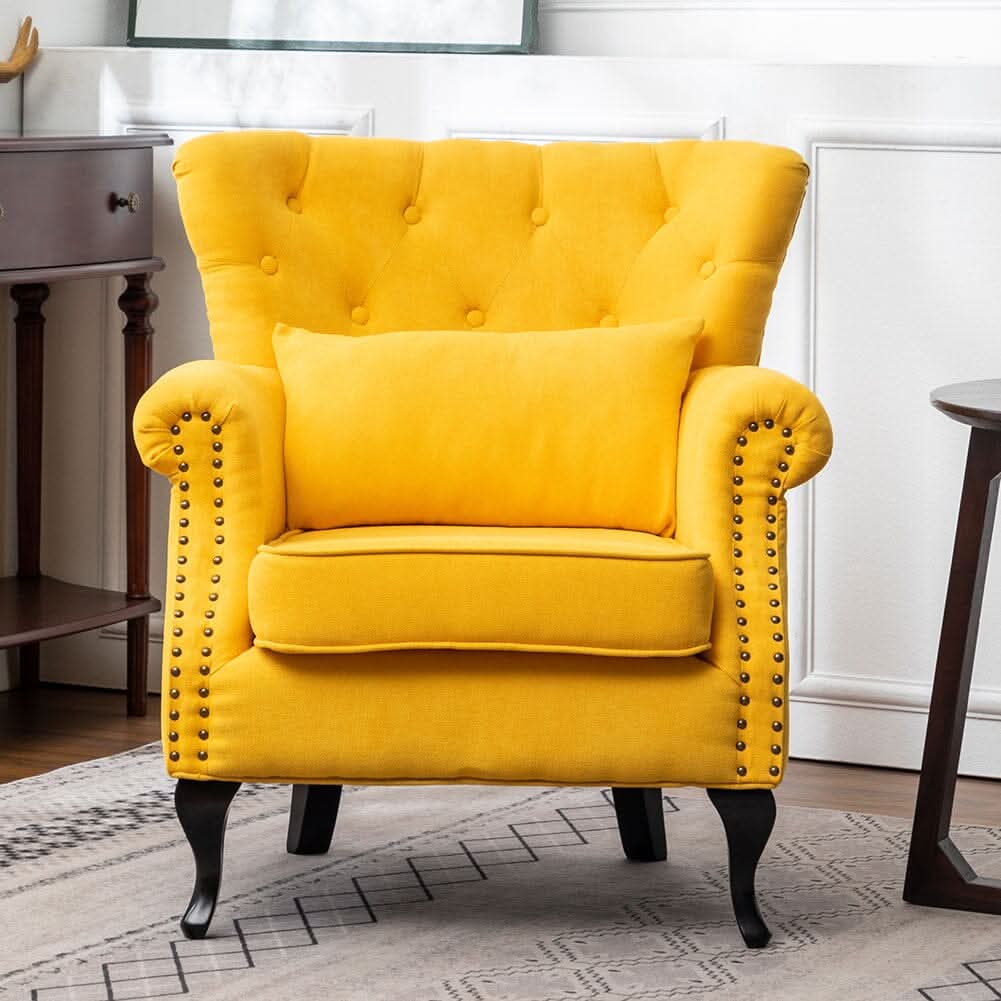 Linen Upholstery Wingback Chair With Cushion