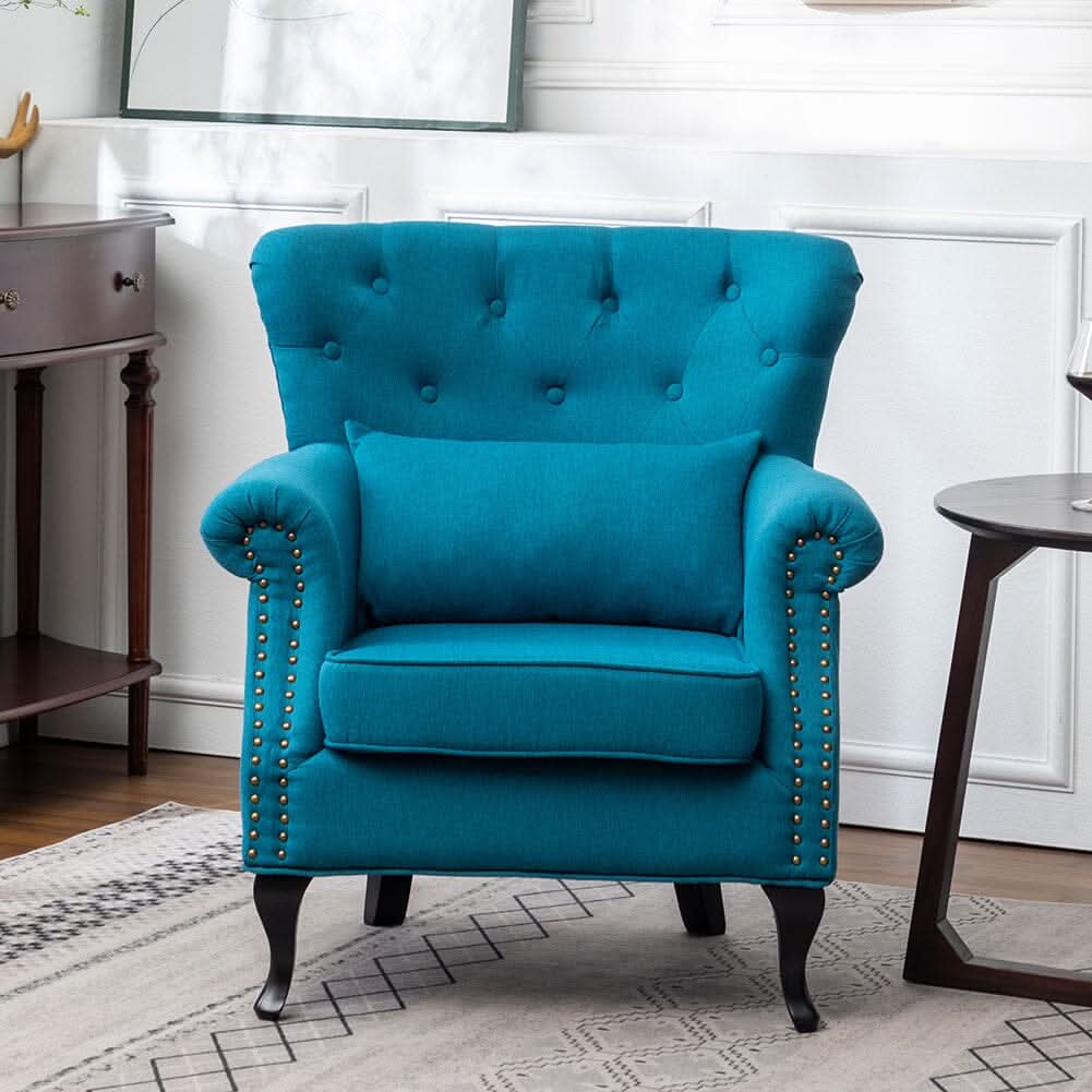 Linen Upholstery Wingback Chair With Cushion