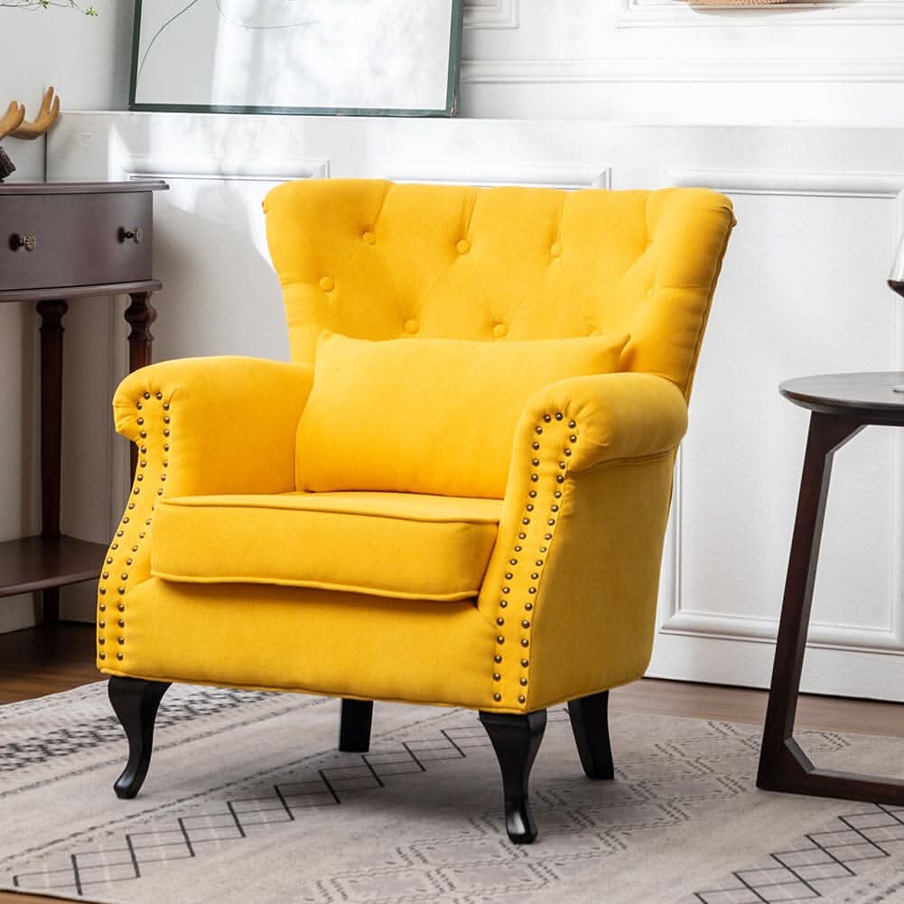 Linen Upholstery Wingback Chair With Cushion