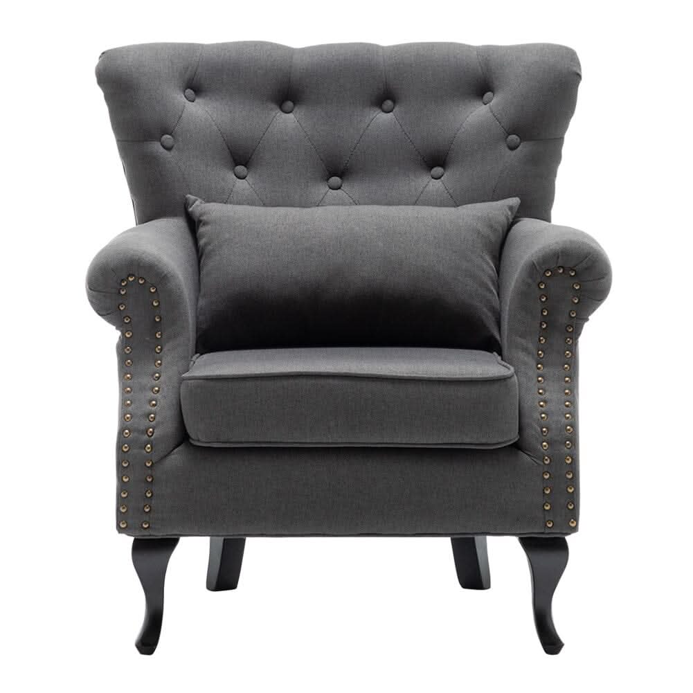 Linen Upholstery Wingback Chair With Cushion