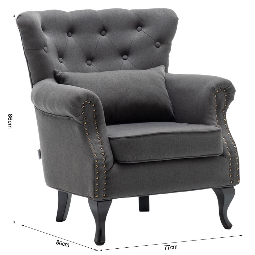 Linen Upholstery Wingback Chair With Cushion