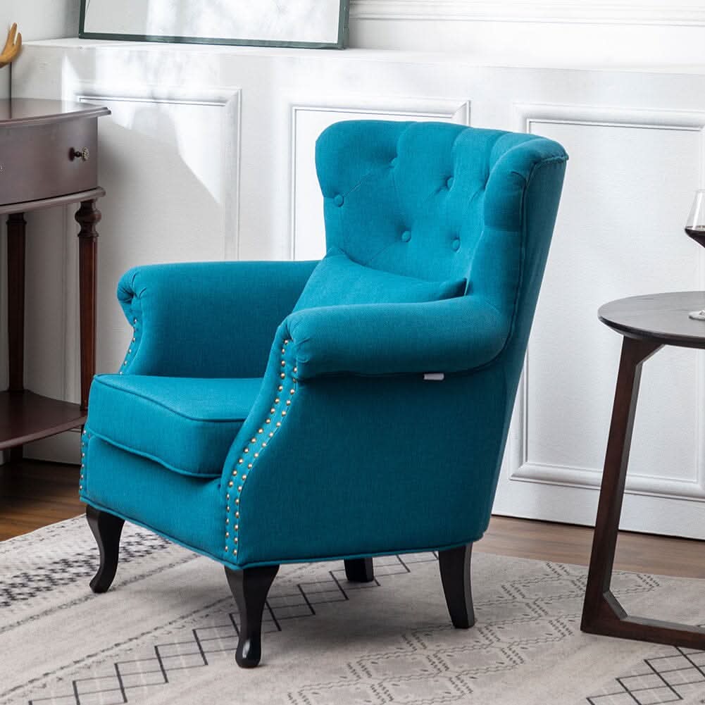 Linen Upholstery Wingback Chair With Cushion