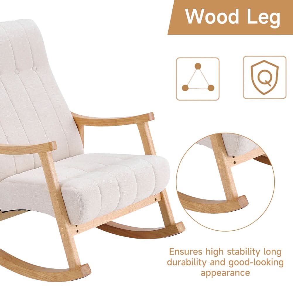 85cm D Solid Wood Rocking Chair with Velvet Upholstered