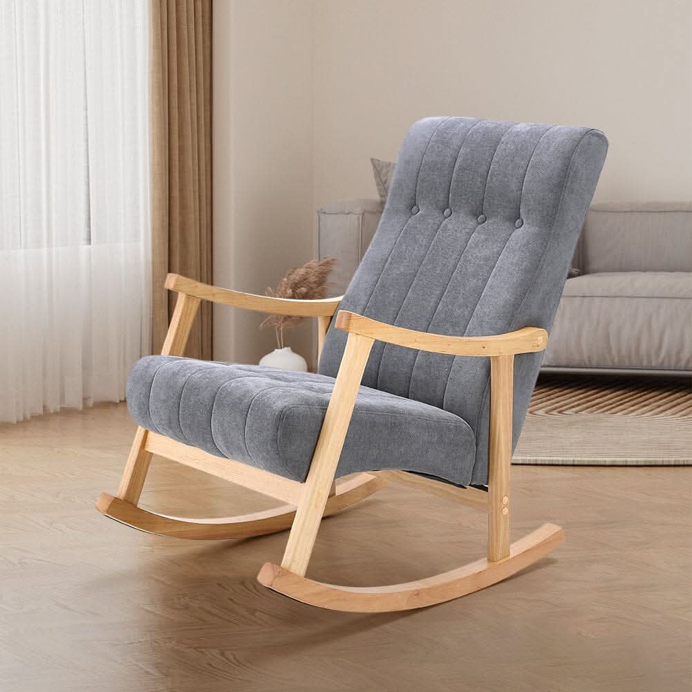 85cm D Solid Wood Rocking Chair with Velvet Upholstered