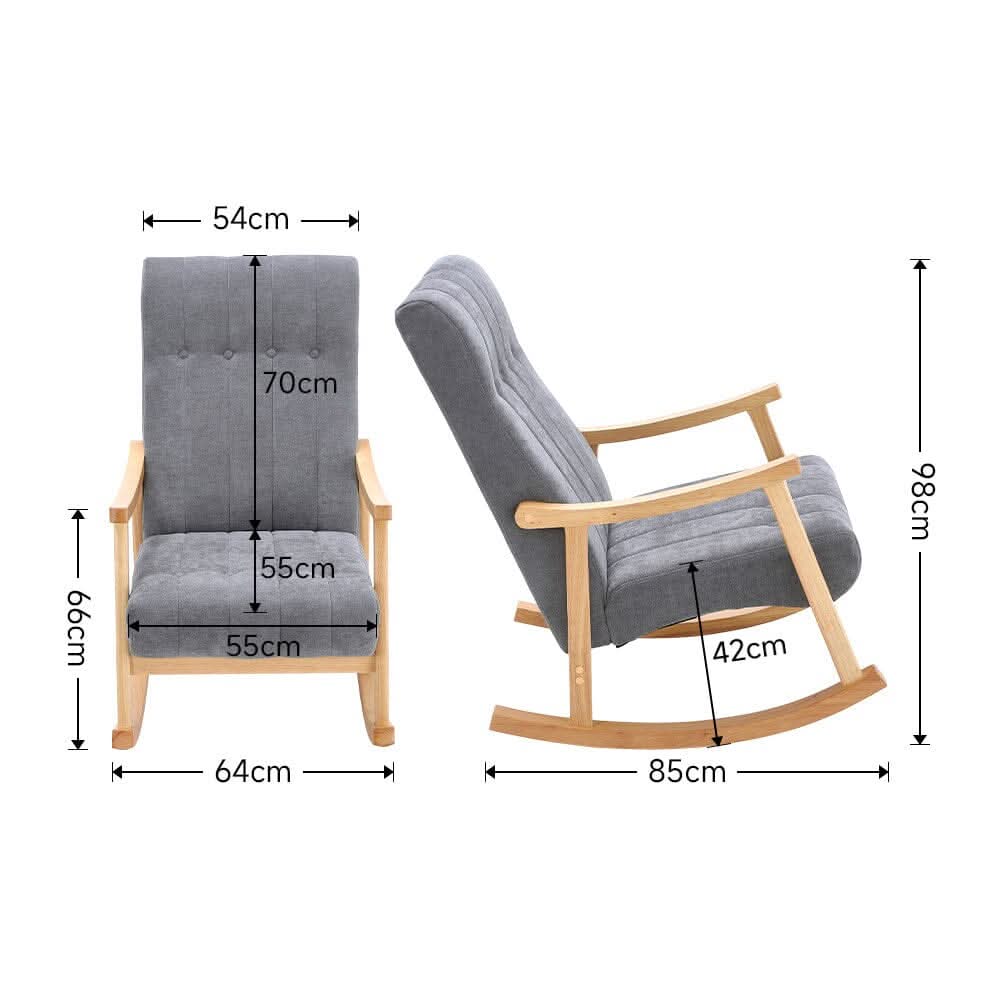 85cm D Solid Wood Rocking Chair with Velvet Upholstered