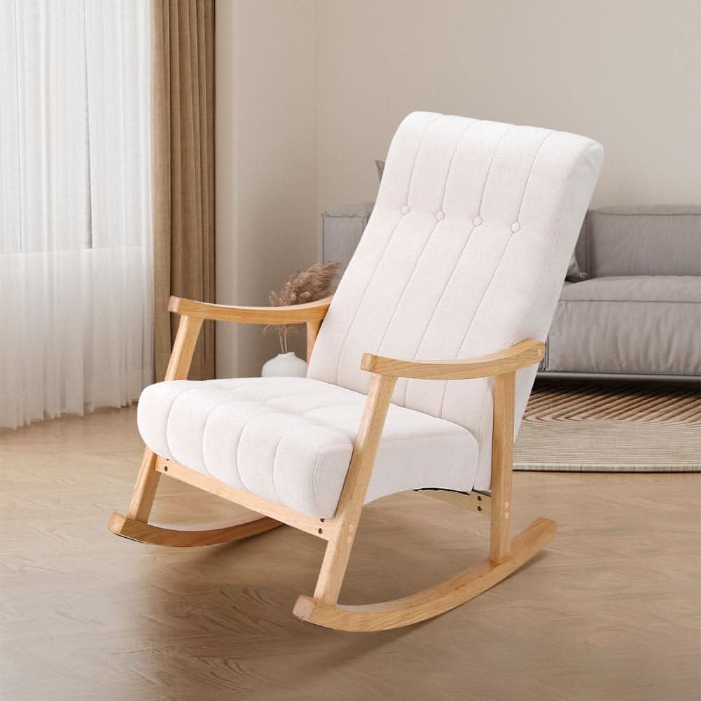85cm D Solid Wood Rocking Chair with Velvet Upholstered