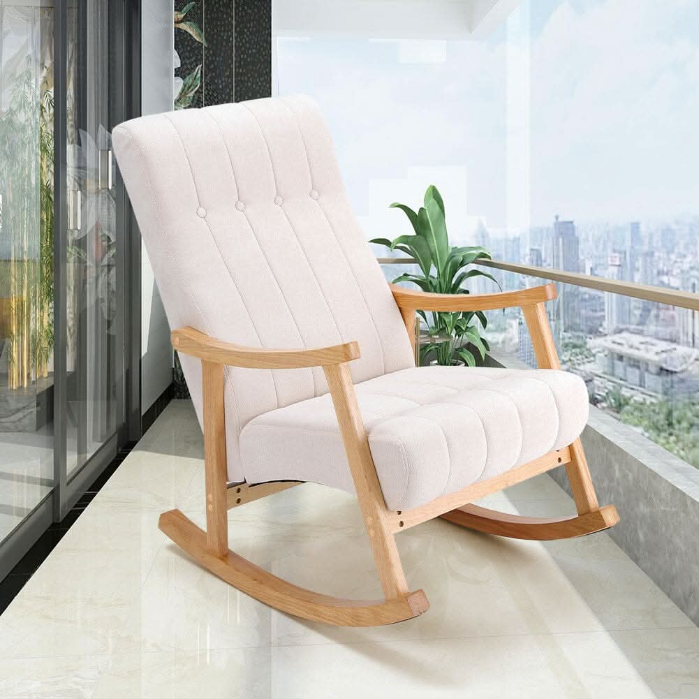 85cm D Solid Wood Rocking Chair with Velvet Upholstered