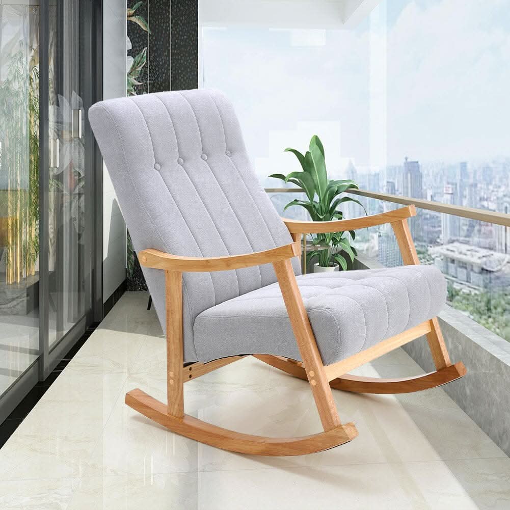 85cm D Solid Wood Rocking Chair with Velvet Upholstered
