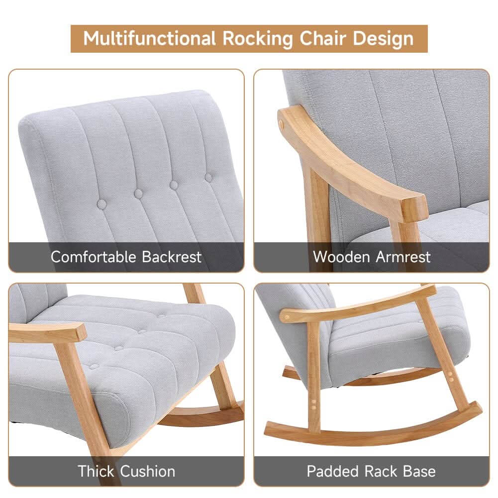 85cm D Solid Wood Rocking Chair with Velvet Upholstered